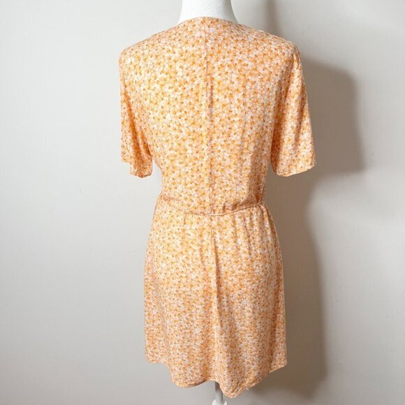 H&M Women's Wrap Dress Size S Orange Floral Print Short Sleeve V-Neck Crossover - Picture 5 of 10